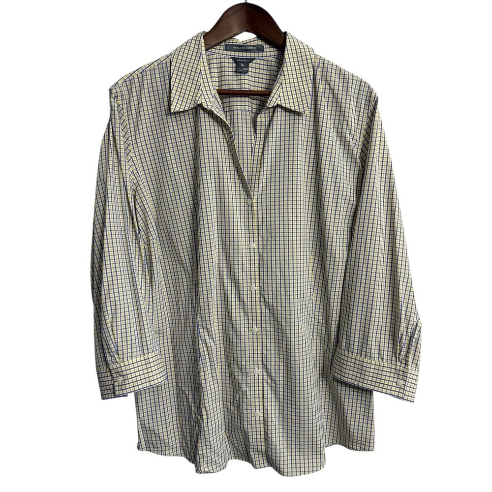 Eddie‎ Bauer shirt women's T2XL tall preppy plaid wrinkle free shaped fit career